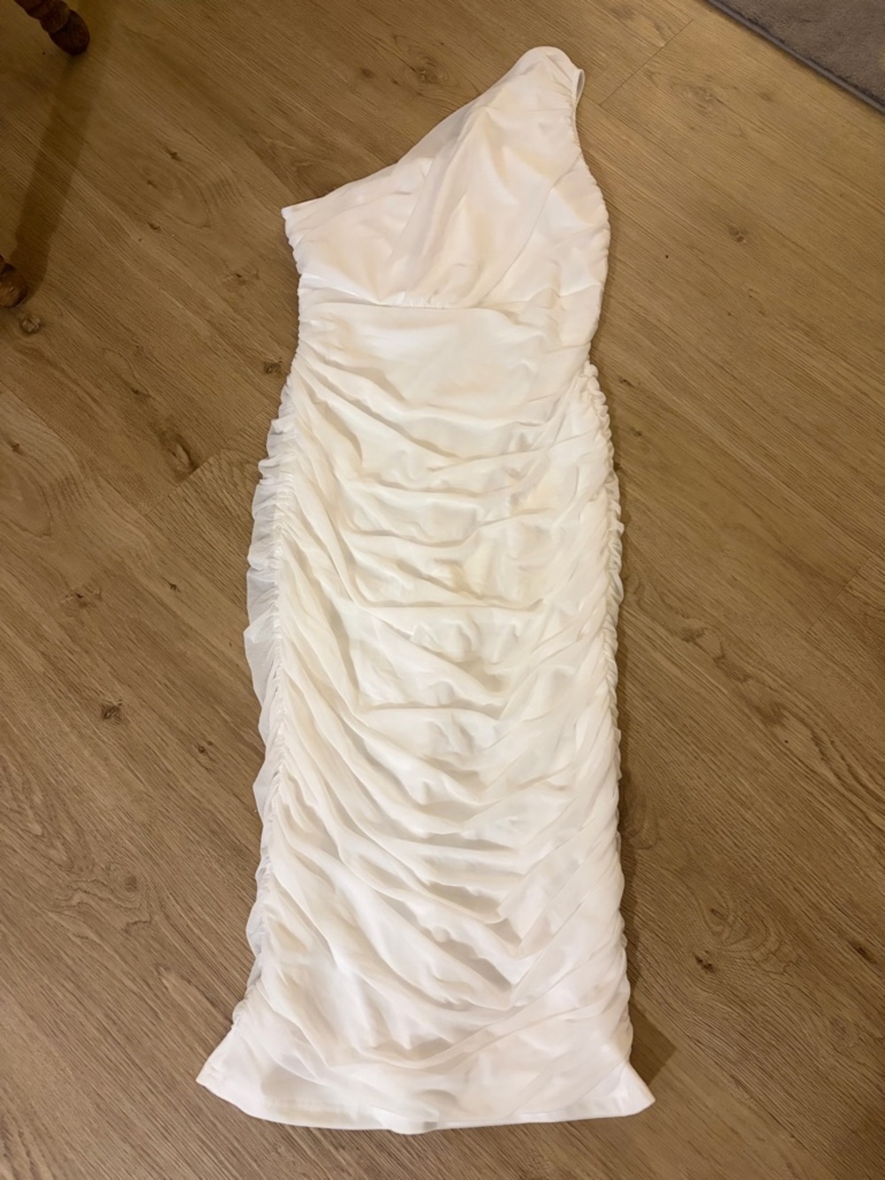 One-Shoulder White Ruched Sheath Dress
